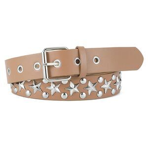 Womens Star Studded Punk Belt Gothic,mens Khaki Studded Leather Belts With❤️